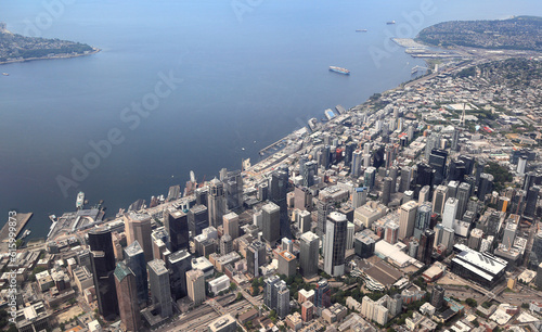 Aerial View of the city of Seattle on the Puget Sound.