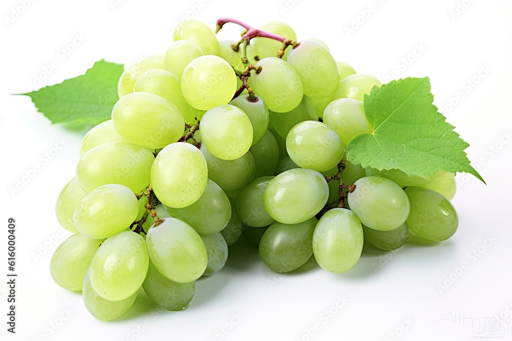Fresh grapes with leaves isolated on white background. Generative Ai Fresh grapes with leaves isolated on white background. Generative Ai