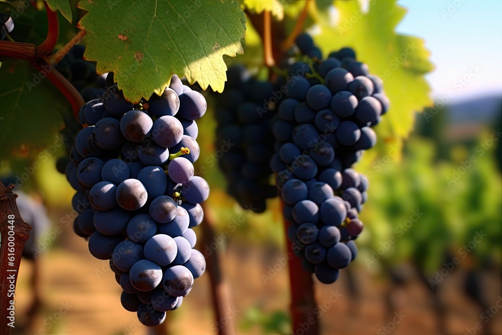 Agriculture, grapes are growing in the fields. Generative Ai