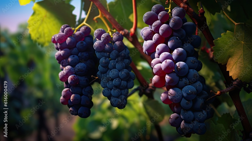 Agriculture, grapes are growing in the fields. Generative Ai