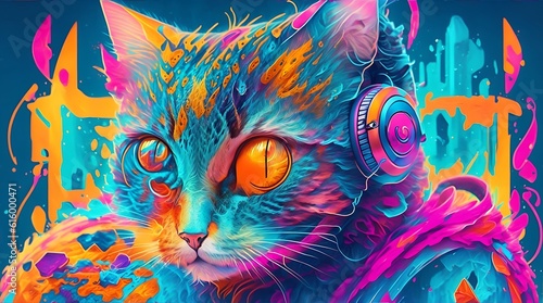 background with colorful Cat dj