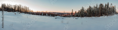 beautiful winter panorama in the mountains on a sunny day