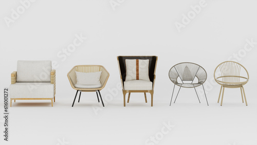5 other Rattan chair isolated on white background