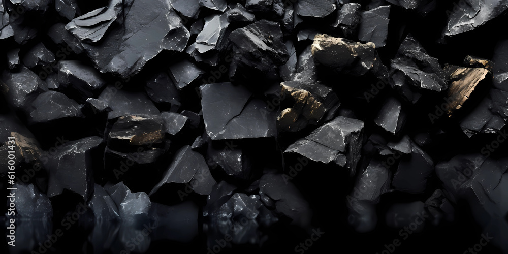 Coal black texture dark background, geology theme, AI generated - obrazy, fototapety, plakaty 