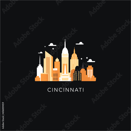 USA United States of America Cincinnati city logo with abstract shapes of landmarks. Isolated vector skyline silhouette icon