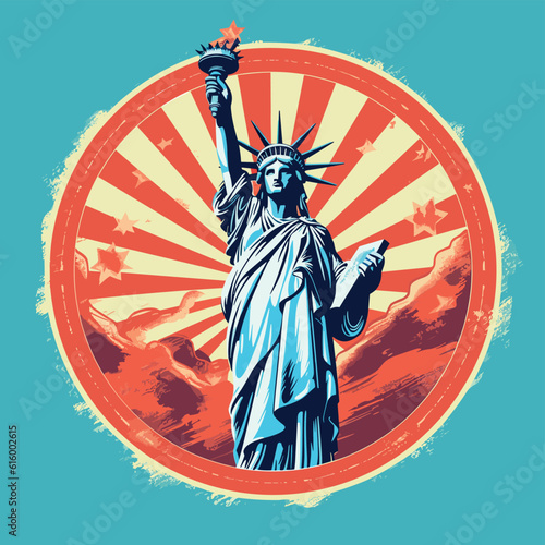 statue of liberty and american flag