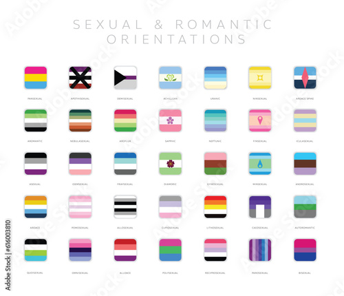 Various Sexual Romantic Orientation Icon Application Pride Flag Rainbow Rectangle Square Button
 photo