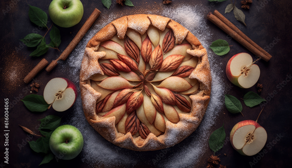 Apples And Cinnamon Rustic Open Pie Galette, Generative AI