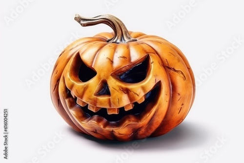 A pumpkin carved with the face of a famous horror movie character, like Freddy Krueger or Jason Voorhees.  photo