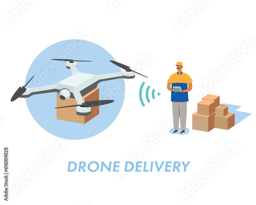Vector illustration using drones and AI for logistics and delivery