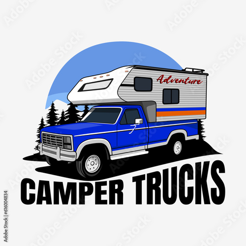 camper truck illustration design logo vector