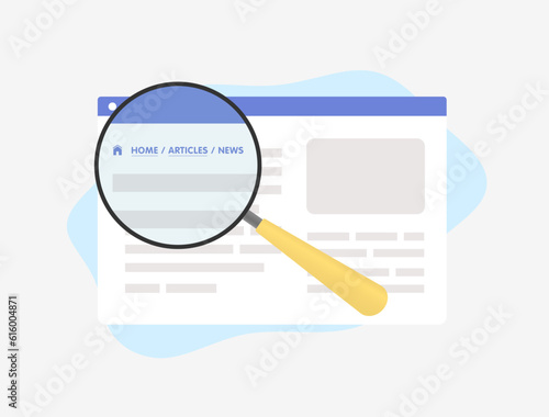 Breadcrumbs Navigation concept. Enhance SEO and user experience with breadcrumbs navigation and internal links, optimizing website hierarchy for improved usability. Isolated on white background
