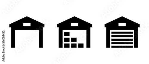 Warehouse vector icon set. Filled storehouse symbol. Shipping, distribution sign