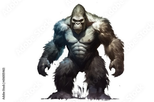 Gorilla with Powerful Stance illustration, watercolor on white background.