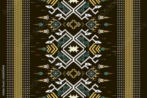 Cross Stitch Pixel Pattern. Ethnic Patterns. Abstract art. Design for carpet, wallpaper, clothing, textile, pillow, curtain, bedsheet, table runners. Vintage Style. Vector illustration.