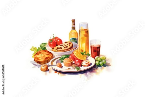 Food and Beverages illustration on white background.