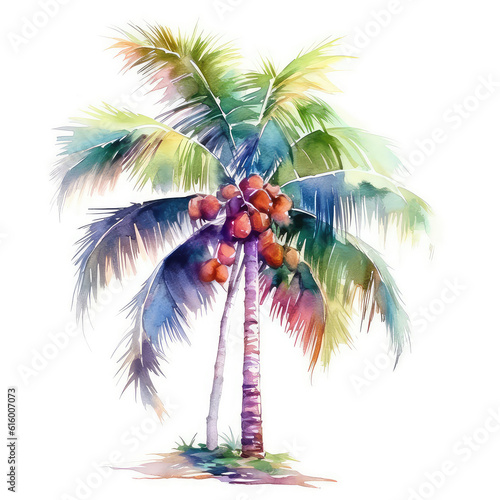 coconut tree watercolor vibrant color isolated on white background