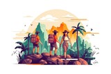 Adventure Tours and Guided Excursions illustration on white background.