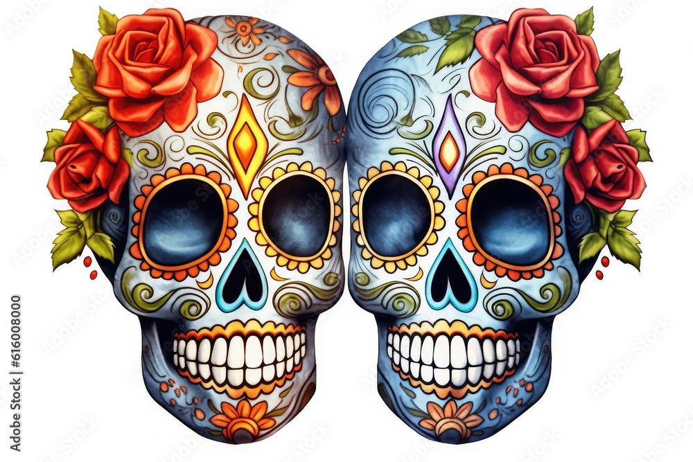 Naklejka premium skull with flowers