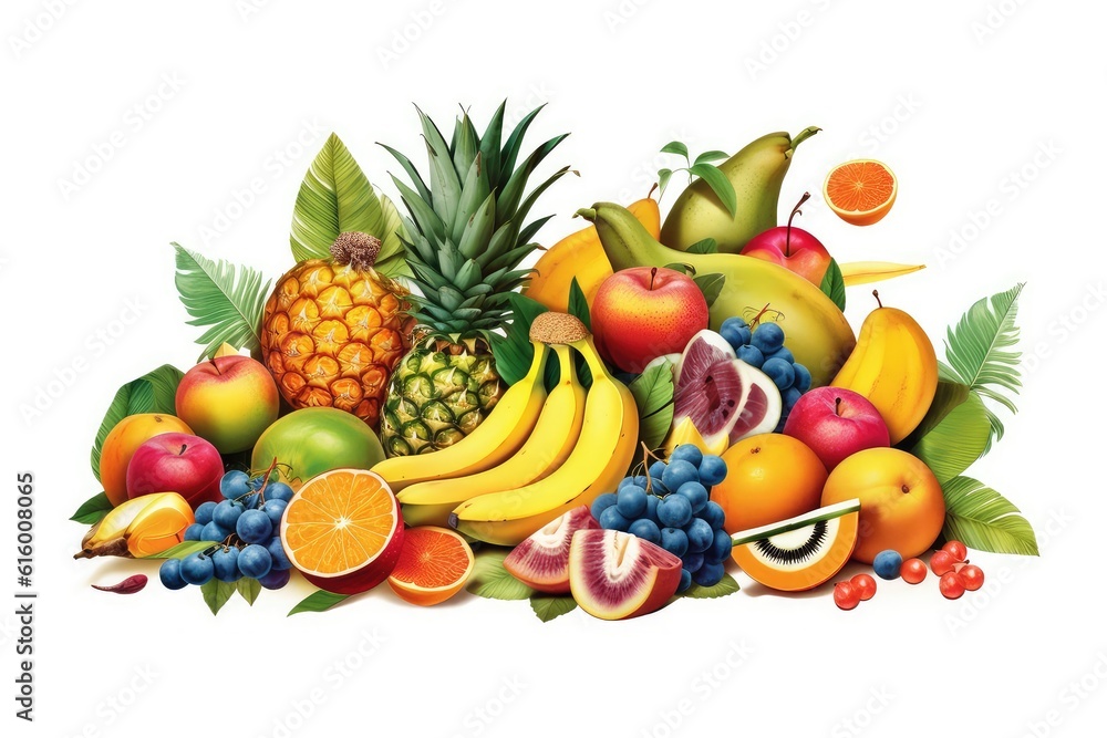Exotic Fruits and Tropical Delights illustration on white background. Exotic Fruits and Tropical Delights illustration on white background.