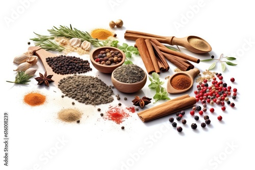 Gourmet Ingredients and Spices illustration on white backgrond.