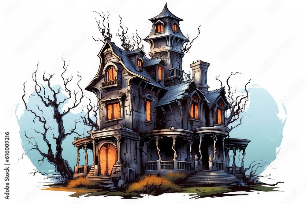 Spooky Haunted Houses and Mansions illustration on white background. Spooky Haunted Houses and Mansions illustration on white background.
