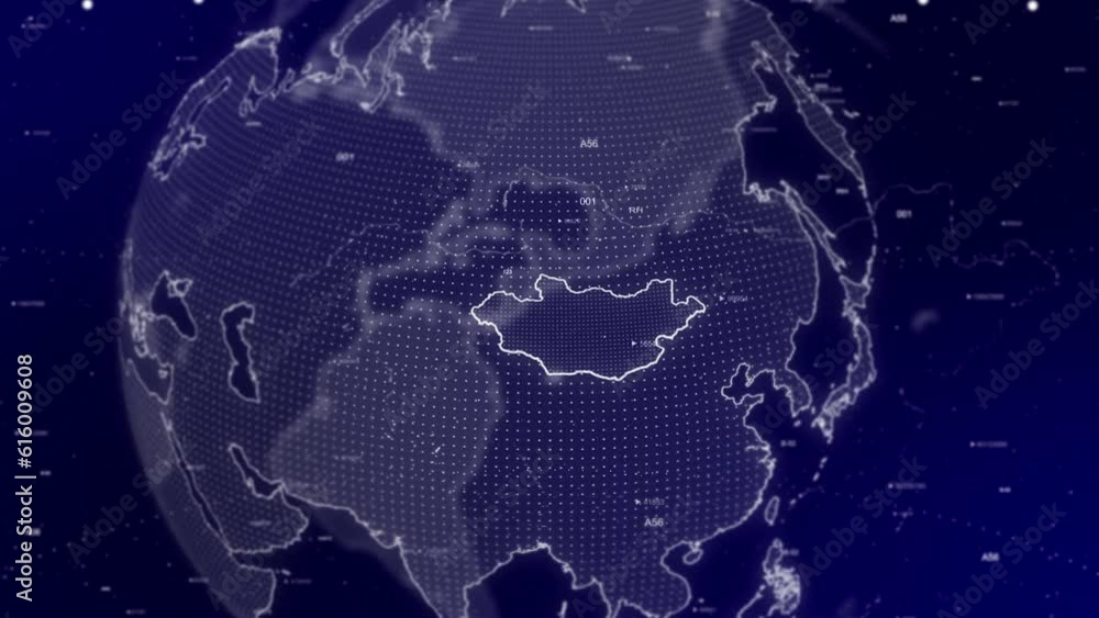 A cinematic video background showcases a digital globe rotating, zooming in on Mongolia country.Data analysis Technology Globe rotating on Mongolia Country data analysis technological background A cinematic video background showcases a digital globe rotating, zooming in on Mongolia country.Data analysis Technology Globe rotating on Mongolia Country data analysis technological background