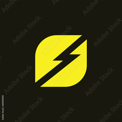 thunder logo simple square concept yellow color.