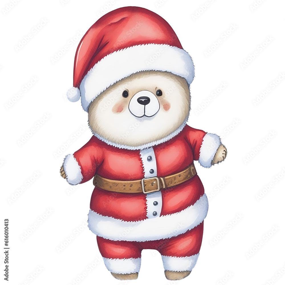 Cute or Lovely Bear Wear Santa Claus Suit in Watercolor Style Cute or Lovely Bear Wear Santa Claus Suit in Watercolor Style
