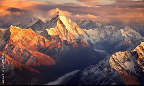 Snowy mountains of the Himalayas, view from Tibet.