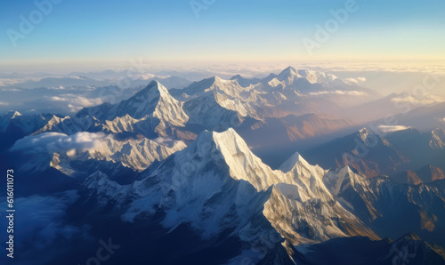 Snowy mountains of the Himalayas, view from Tibet.