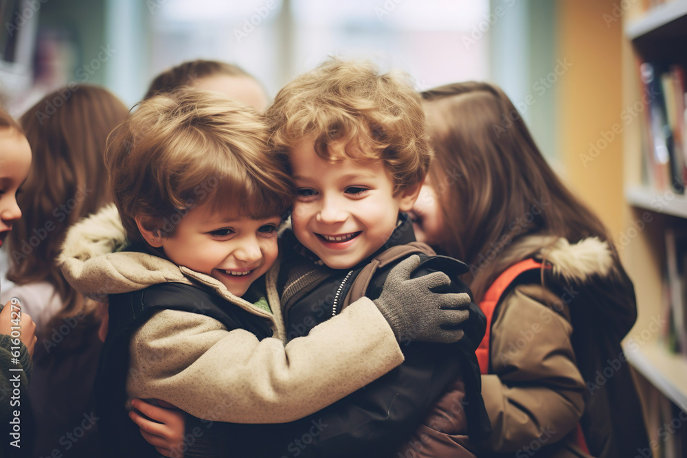 Image of hugging kids in the school