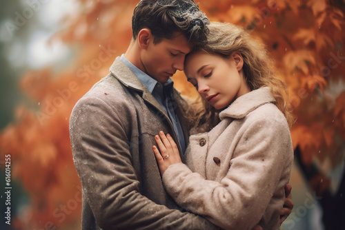 Image of romantic young couple in autumn