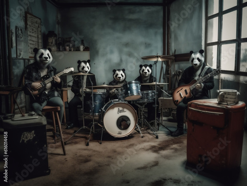 Anthropomorphic panda band is playing