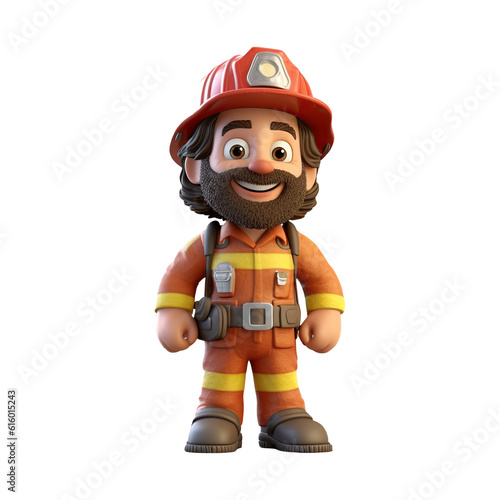 3D cartoon firefighter character on transparent background. Generative AI © 7AM