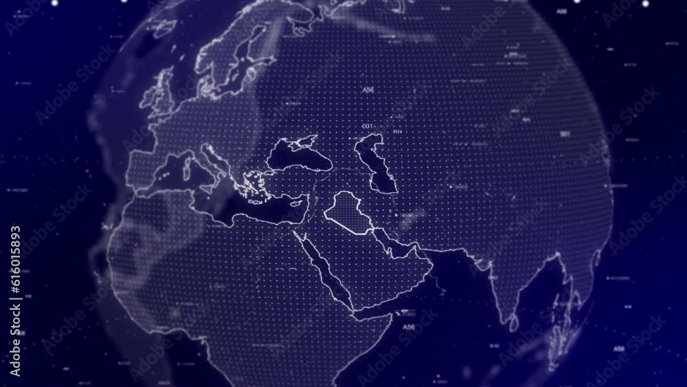A cinematic video background showcases a digital globe rotating, zooming in on Iraq country.Data analysis Technology Globe rotating on Iraq Country data analysis technological background A cinematic video background showcases a digital globe rotating, zooming in on Iraq country.Data analysis Technology Globe rotating on Iraq Country data analysis technological background