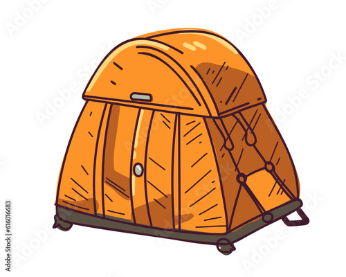 Orange tourist tent isolated vector illustration on white background