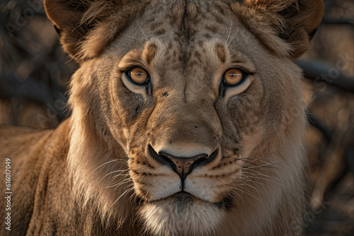 a lion that is looking at the camera and it's very close up to the camera with its eyes open