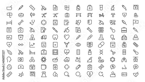 Medicine and Health symbols - minimal thin line web icon set. Outline icons collection. Simple vector illustration