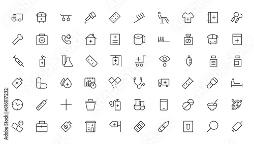 Medicine and Health symbols - minimal thin line web icon set. Outline icons collection. Simple vector illustration