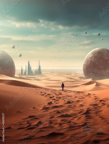 Standing alone on a vast plain overlooking the universe,created with generative ai tecnology.