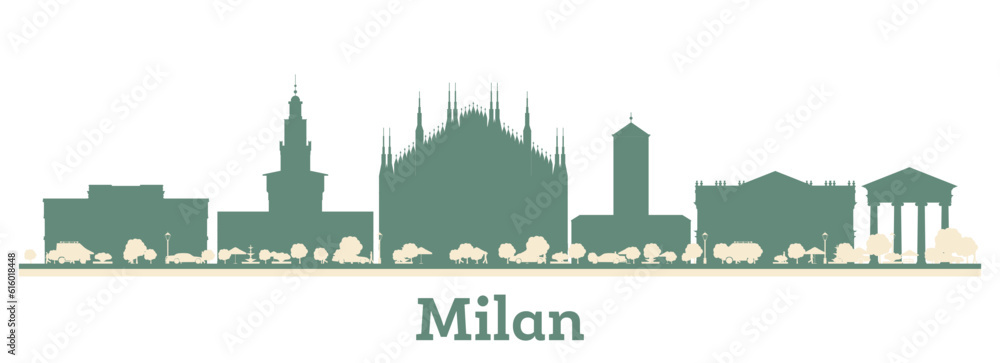 Abstract Milan Italy City Skyline with Color Buildings.