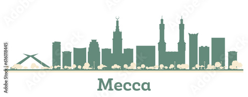 Abstract Mecca Saudi Arabia City Skyline with Color Buildings.