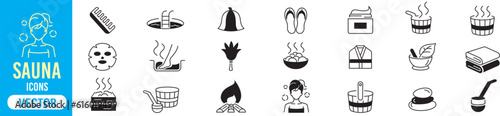sauna line icons set