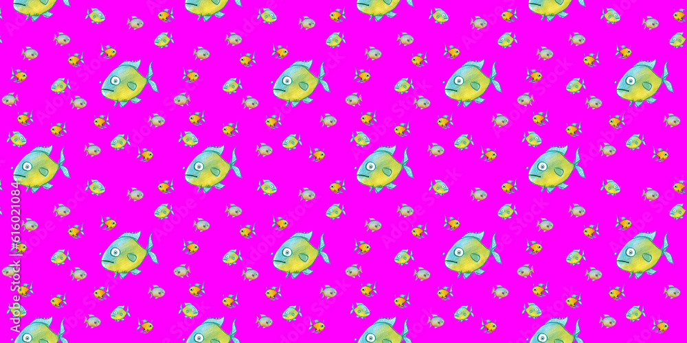 seamless pattern. Set with fish. Sea and river fish. Horizontal image. Banner for insertion into site. seamless pattern. Set with fish. Sea and river fish. Horizontal image. Banner for insertion into site.