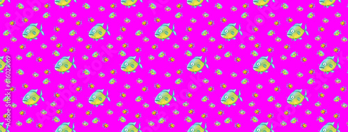 seamless pattern. Set with fish. Sea and river fish. Horizontal image. Banner for insertion into site.