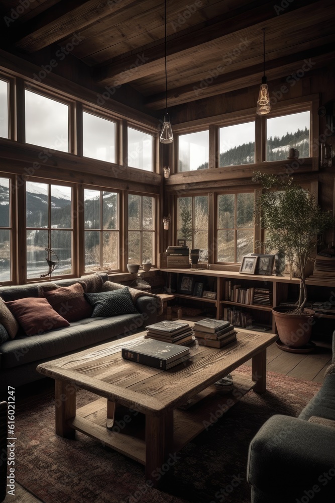 A cozy Norwegian cabin. Generative AI A cozy Norwegian cabin. Generative AI