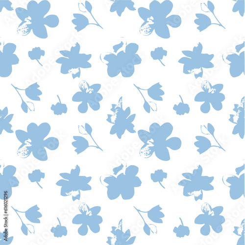 Blue floral seamless pattern on white 