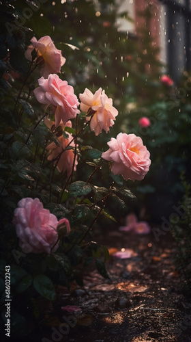 Closeup of pink flowers in garden © lichaoshu