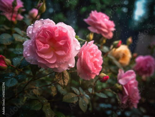 Closeup of pink flowers in garden